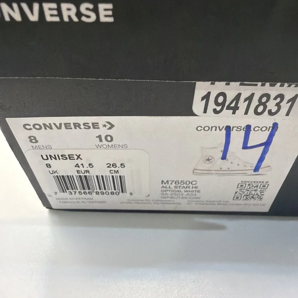 Converse All Star High Top Sneakers Optical White Men's 8 Women's 10 NIB